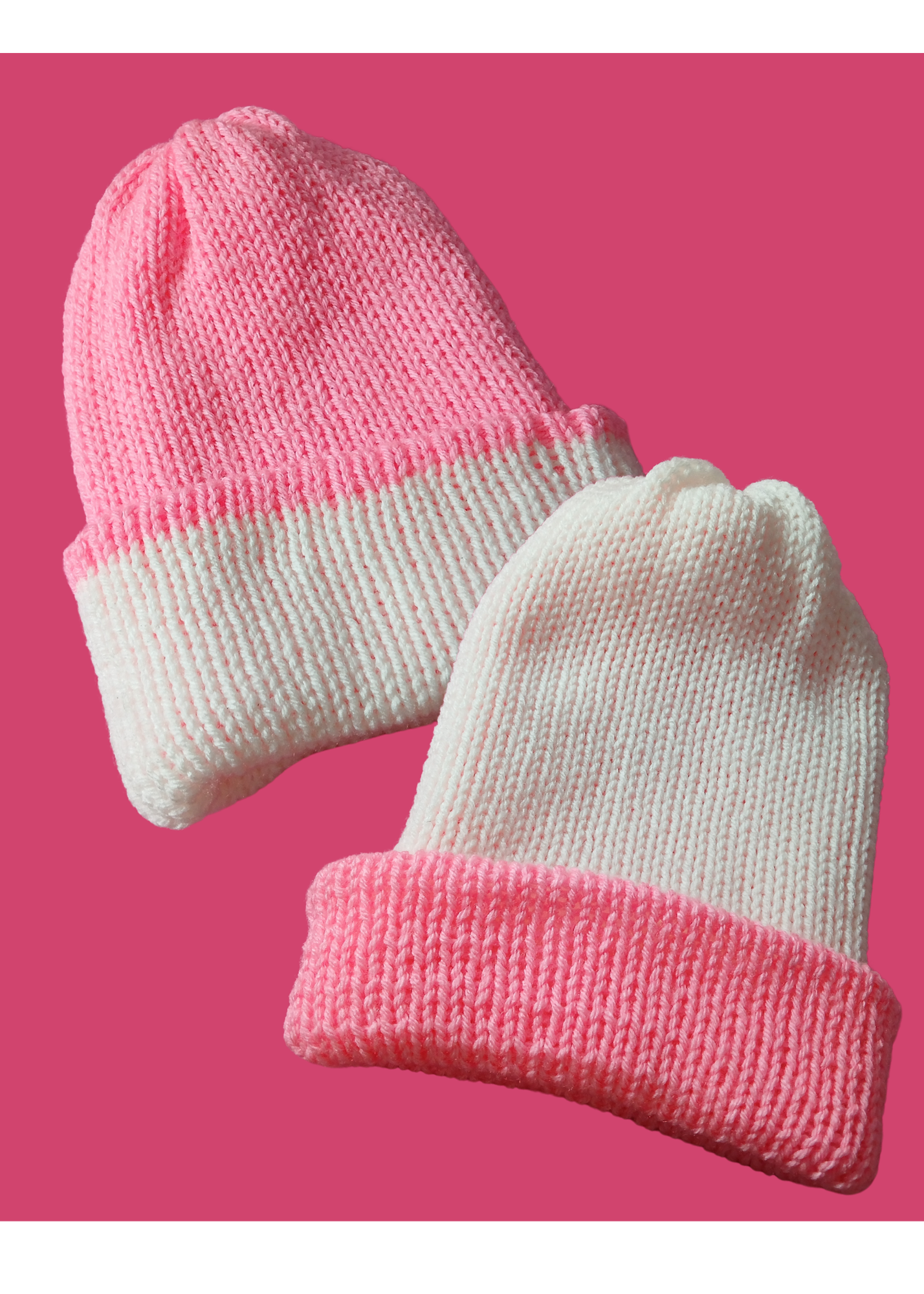 Pink and White Reversible Knit Beanie