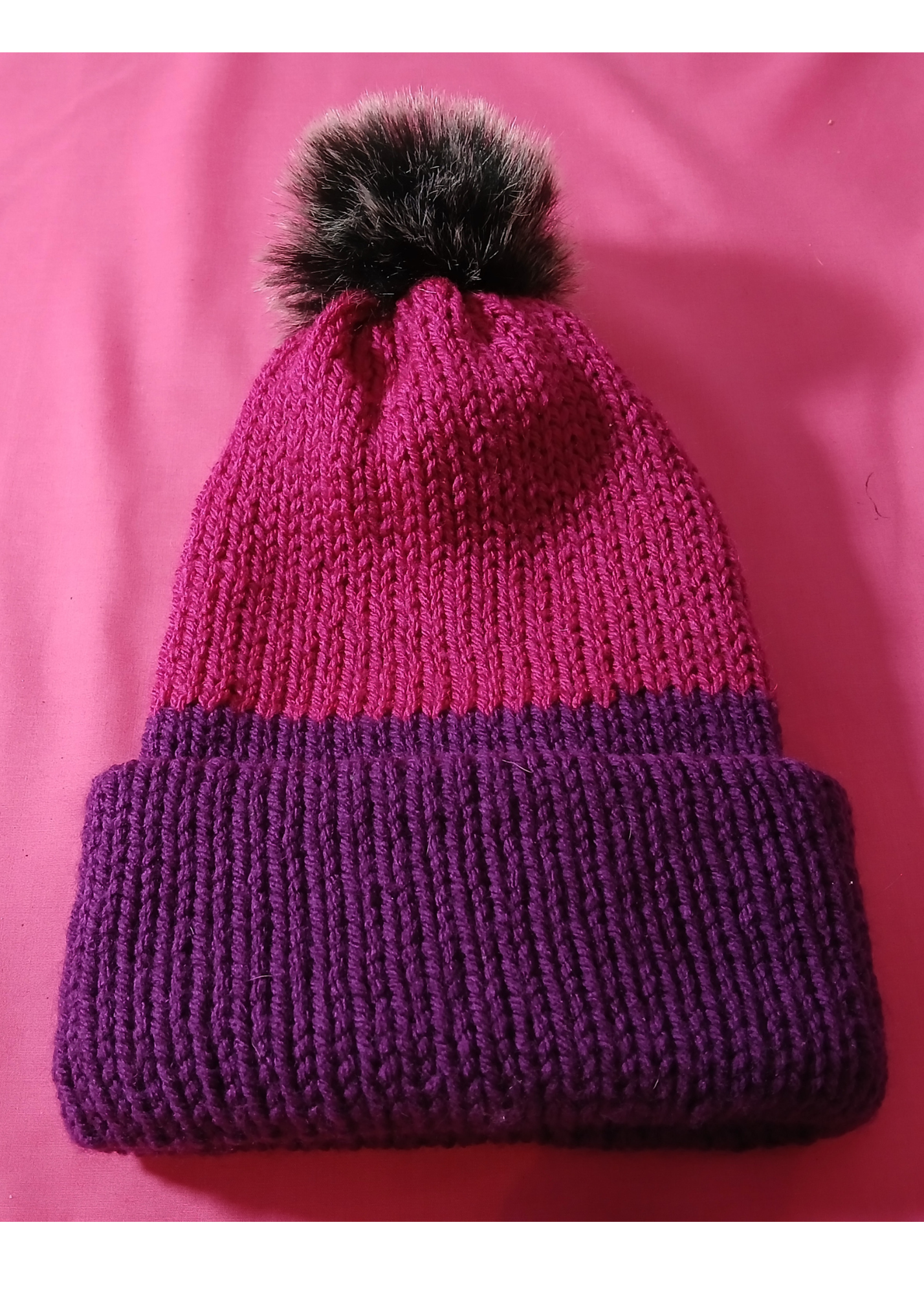 2-Tone Purple Reversible Knit Beanie with Pompom